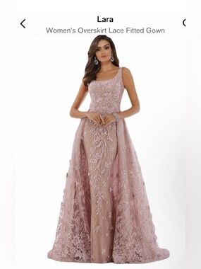 LARA Embroidered Lace Overskirt Prom Gown - Dusty Pink